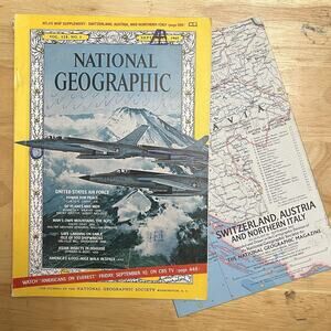 Vintage National Geographic September 1965 Air Force Alps Sable Island Space Map